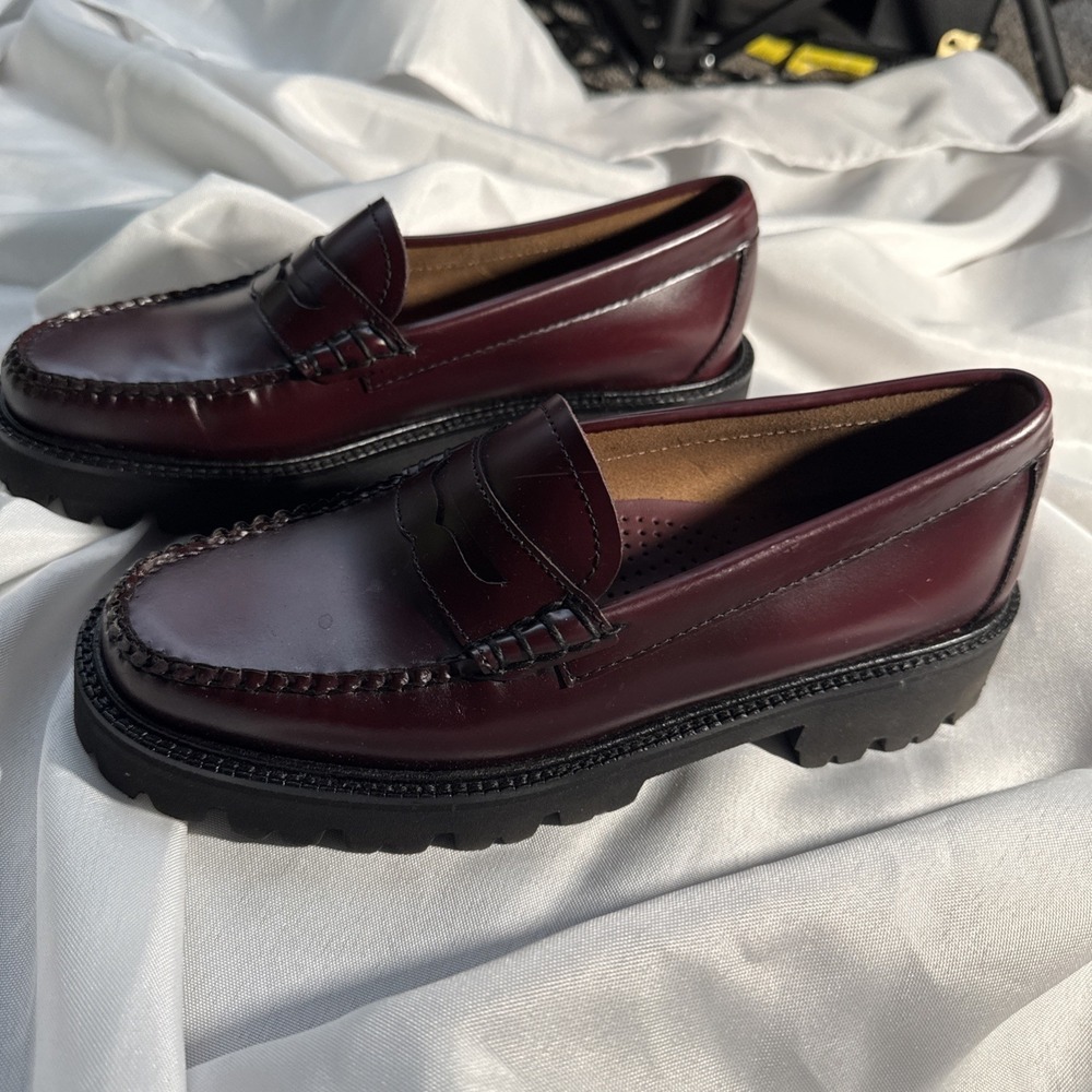 GH Bass Weejuns Whitney Super Lug Penny Loafer Women 8 Wine Leather Moc-Toe New - Picture 4 of 9